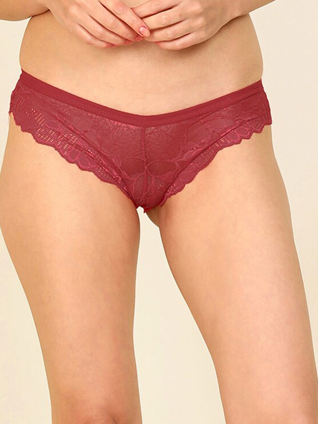 

AROUSY Women Low-Rise Self Design Lace Hipster Briefs, Maroon