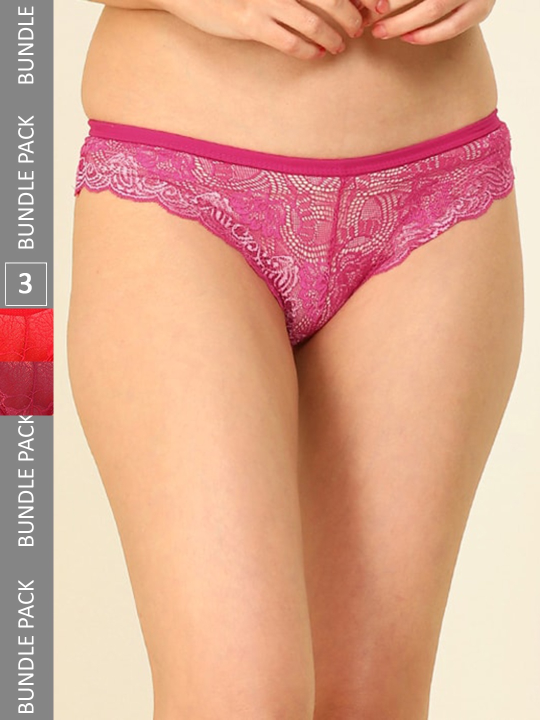 

AROUSY Women Pack Of 3 Self Design Cotton Hipster Briefs, Red