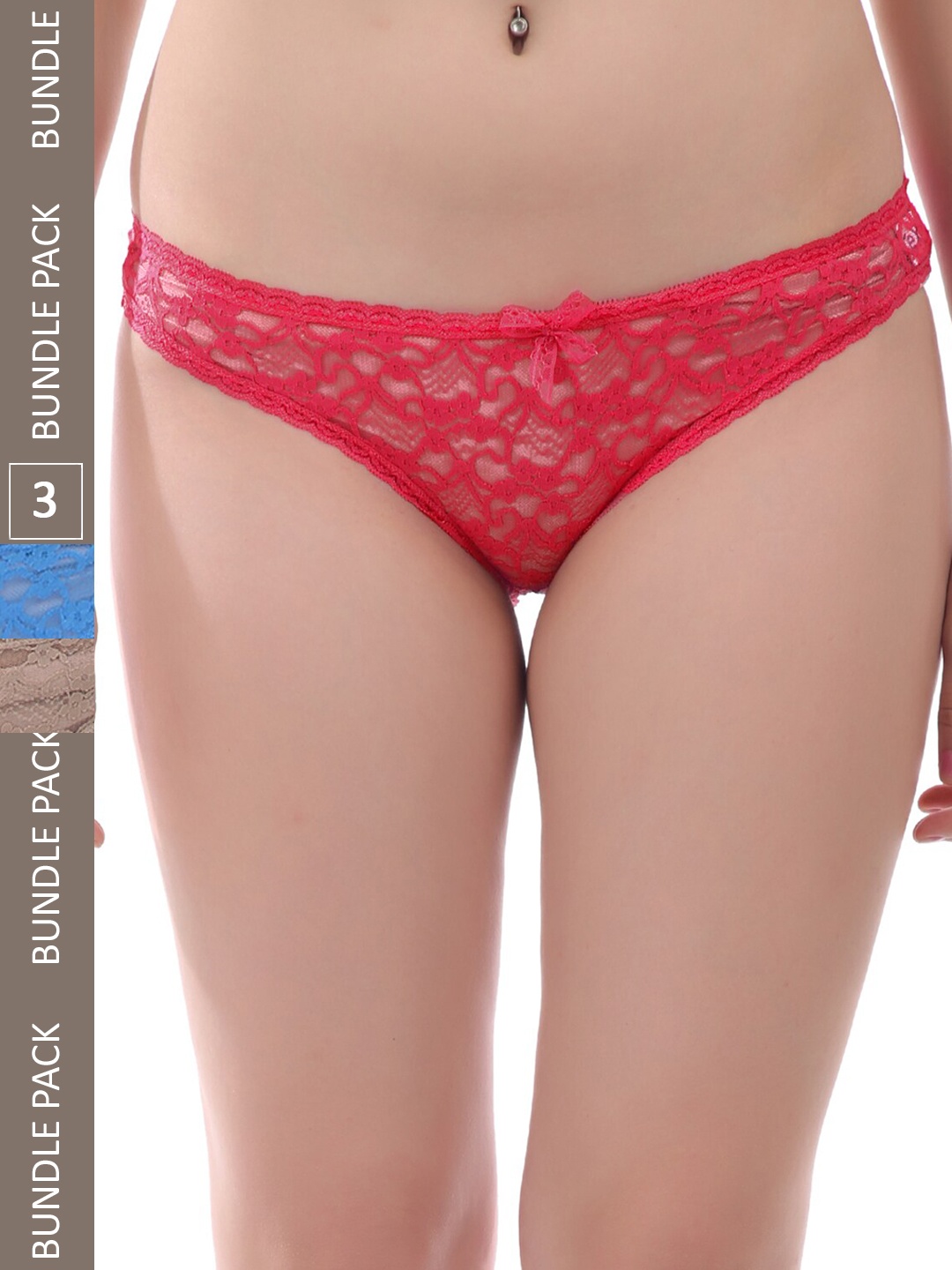 

AROUSY Women Pack Of 3 Self Design Cotton Hipster Briefs, Red