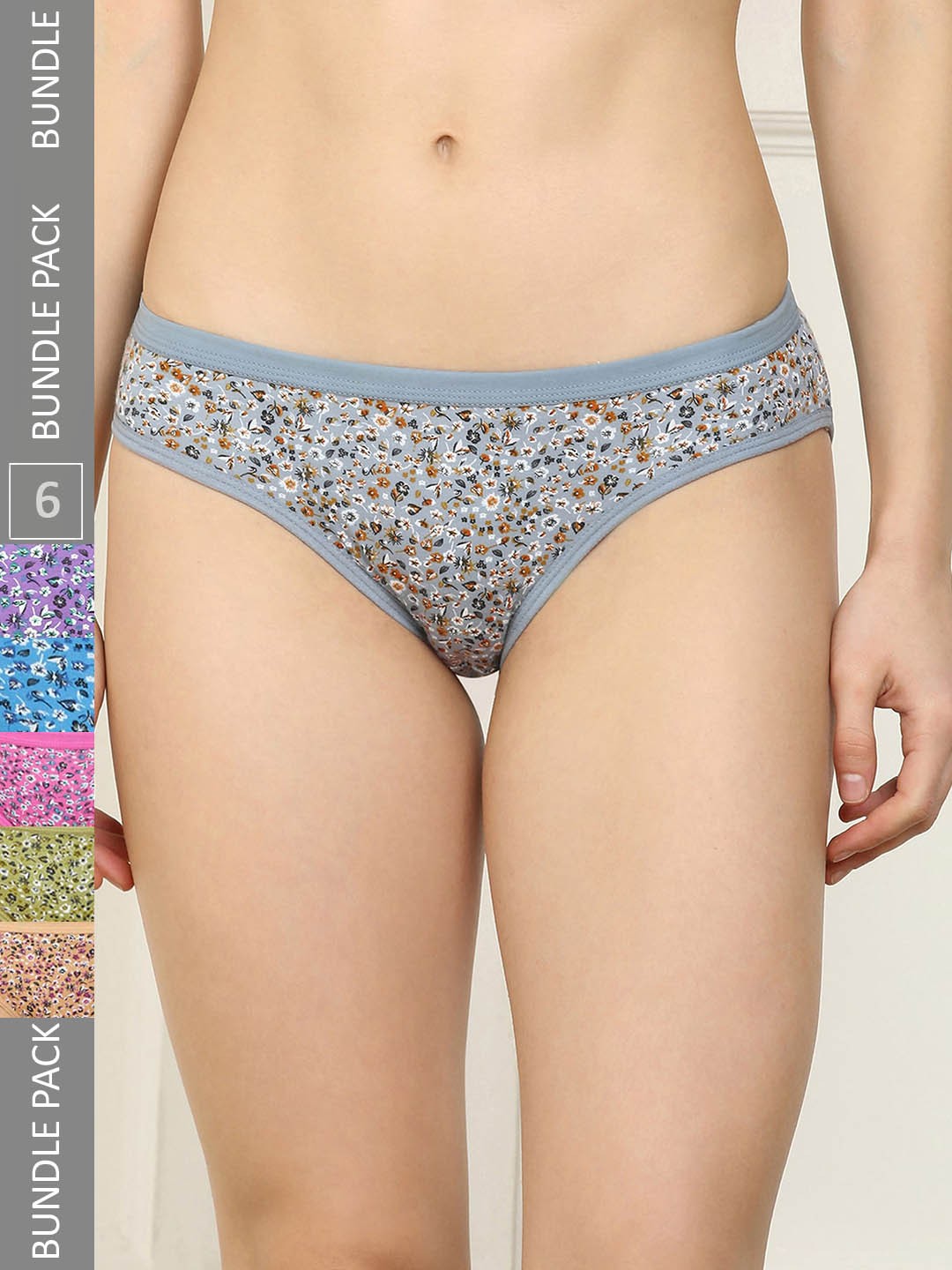 

AROUSY Women Pack Of 6 Printed Cotton Hipster Briefs, Blue