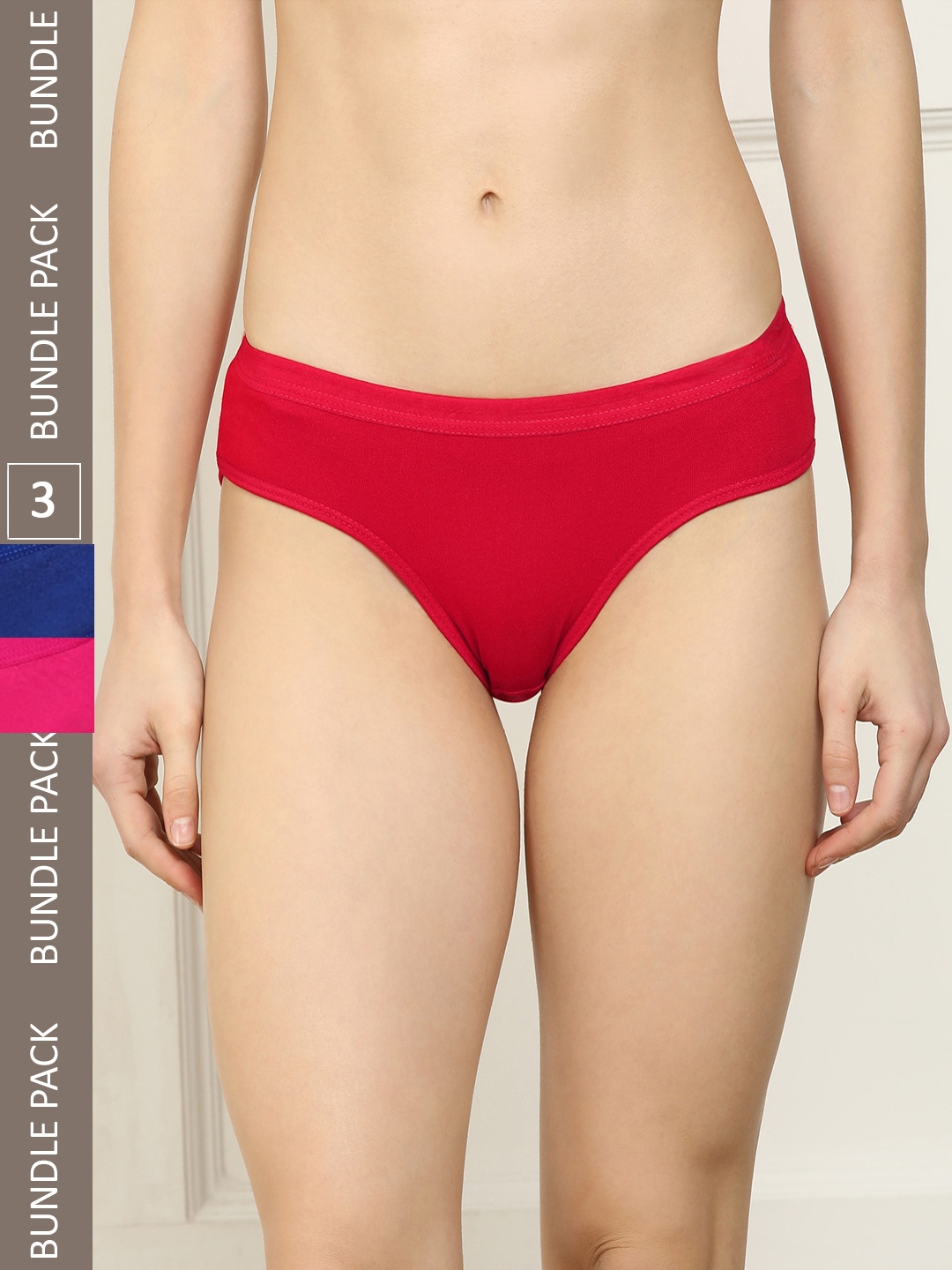 

AROUSY Women Pack Of 3 Cotton Hipster Briefs, Red