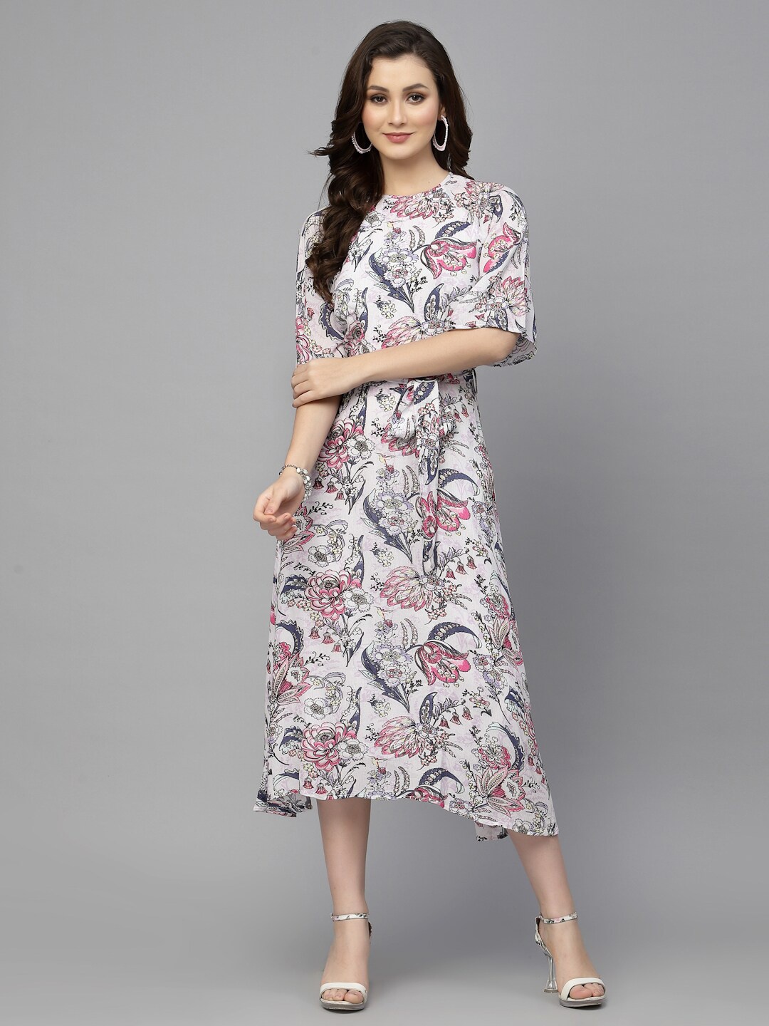 

VALBONE Floral A-Line Midi Dress, White