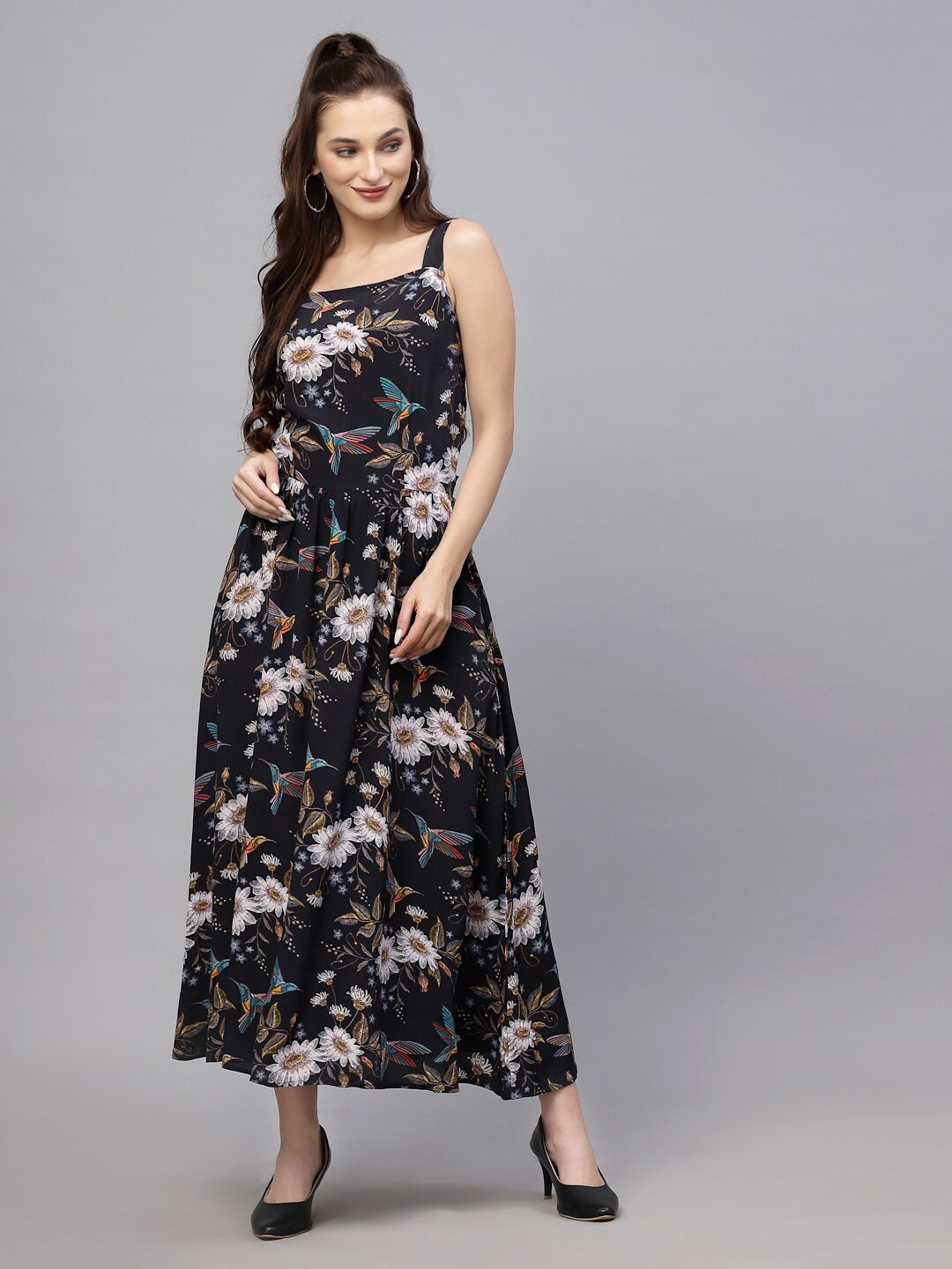 

VALBONE Square Neck Floral Maxi Dress, Black