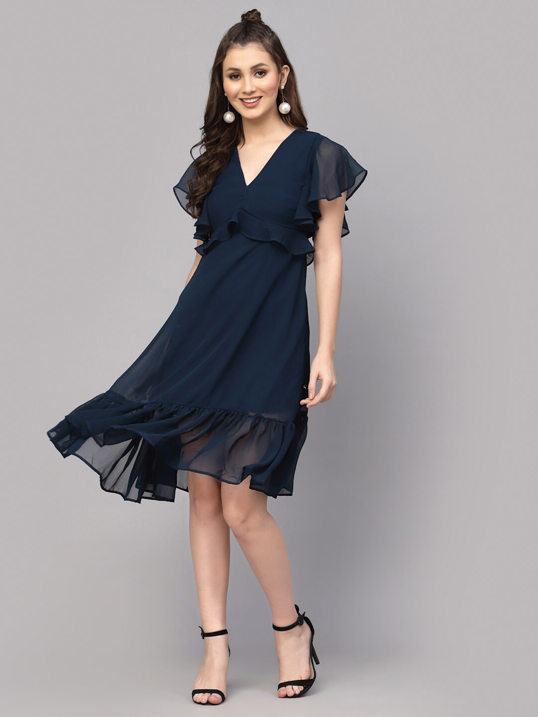 

VALBONE Flutter Sleeve Layered Dress, Blue
