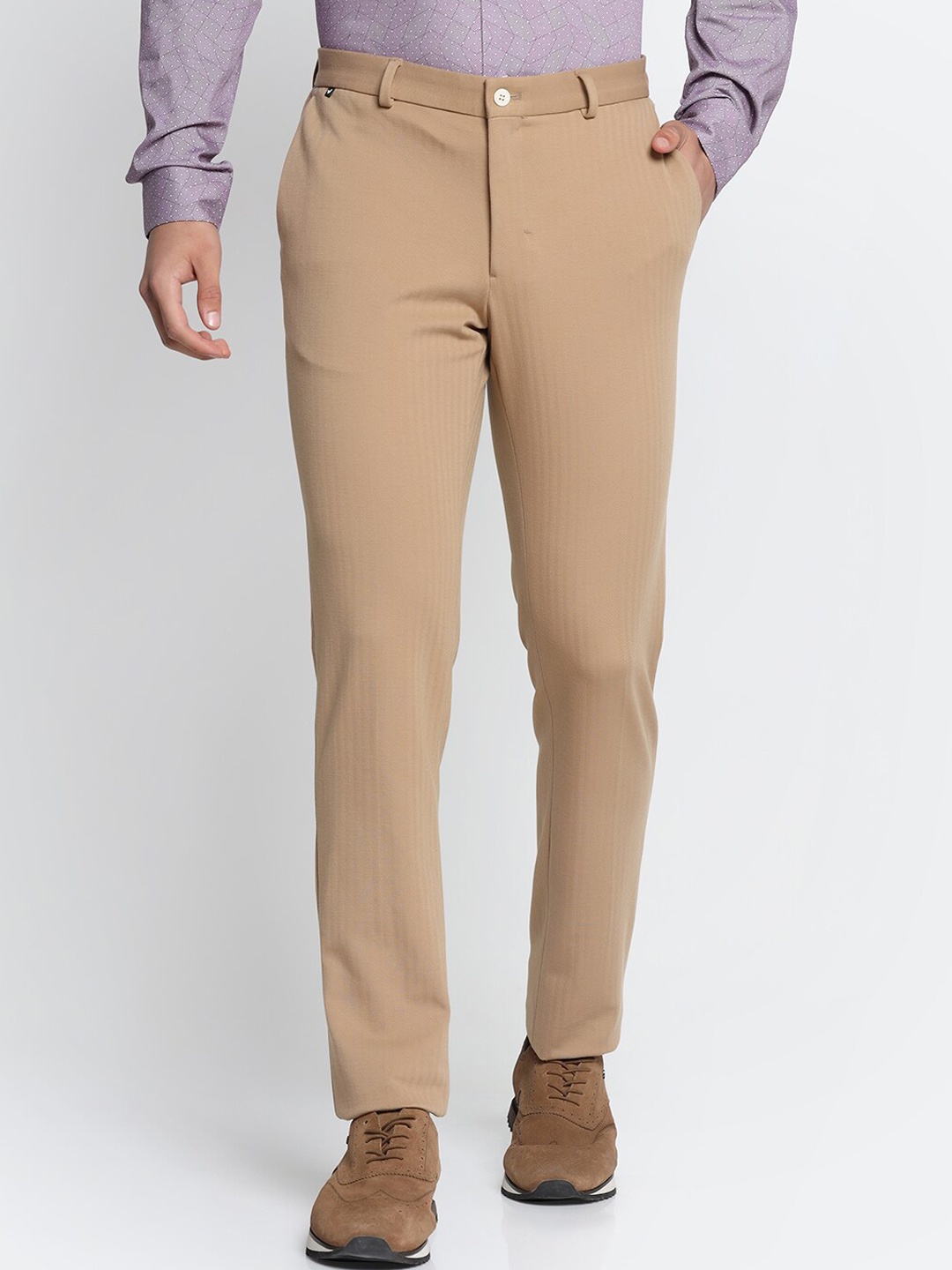 

Blackberrys TechPro Men Beige Striped Formal Trouser