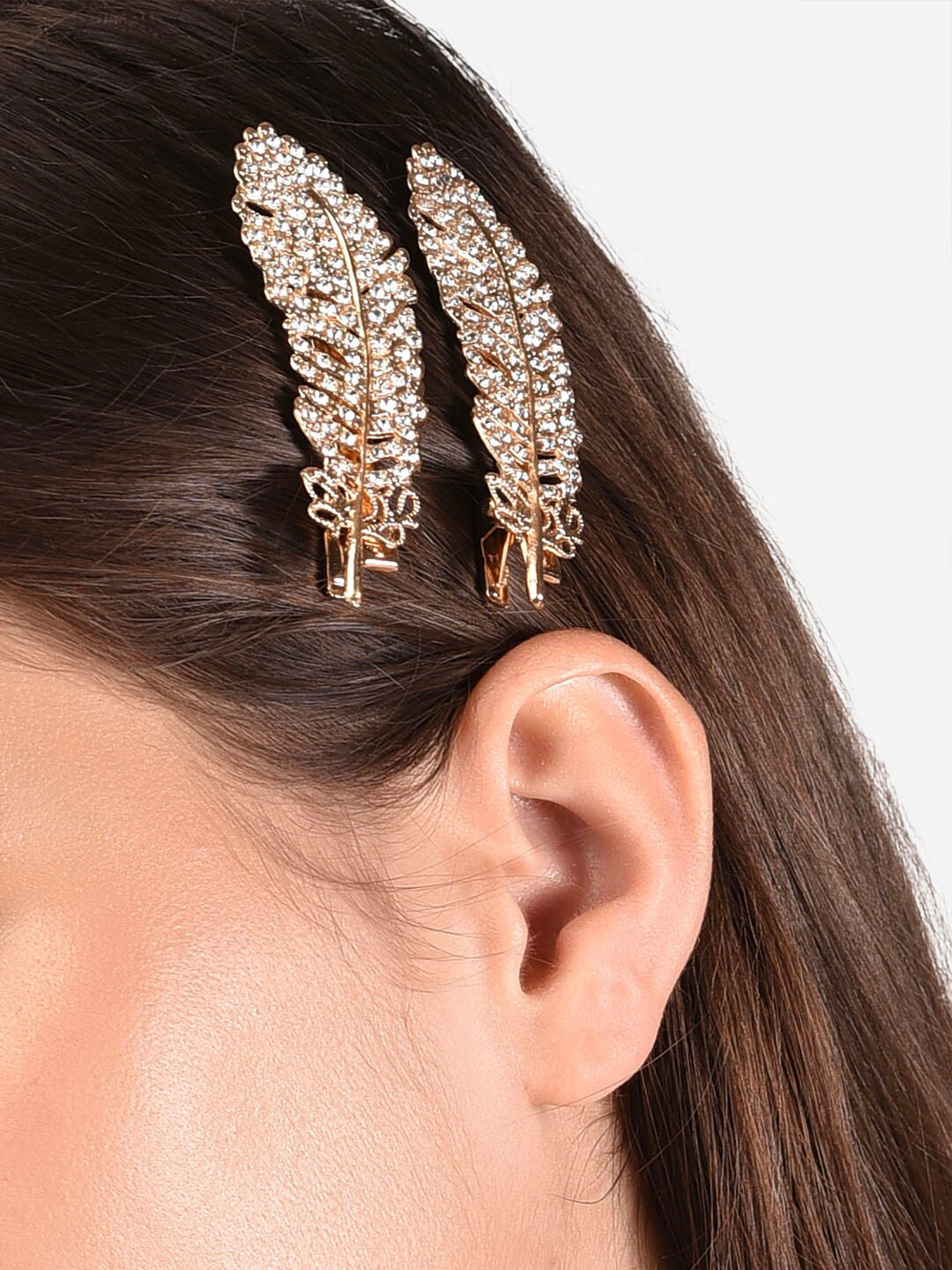 

Lilly & sparkle Women Set of 2 Spiral Crystal studded Bobby Pins Hairband, Gold