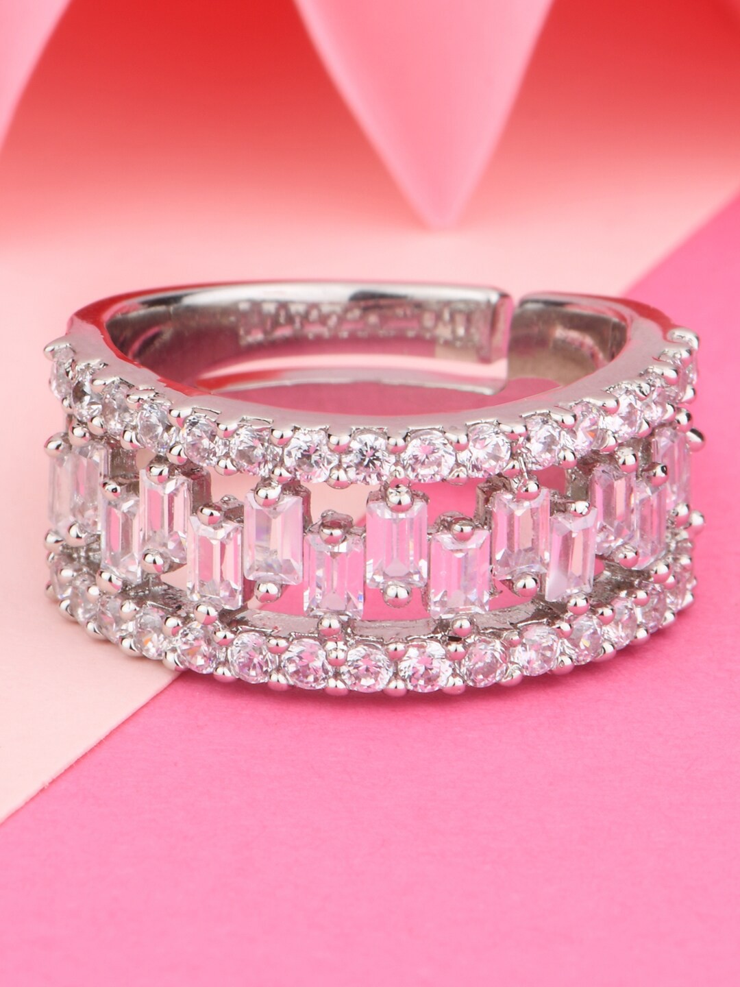 

Lilly & sparkle Rhodium-Plated CZ Studded Adjustable Finger Ring, Silver