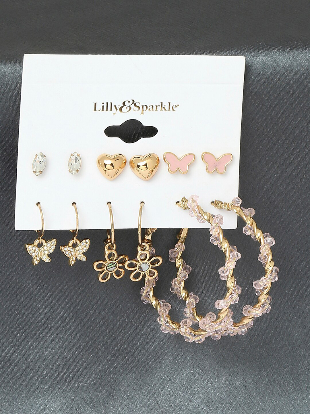 

Lilly & sparkle Pack Of 6 Contemporary Studs Earrings, Gold
