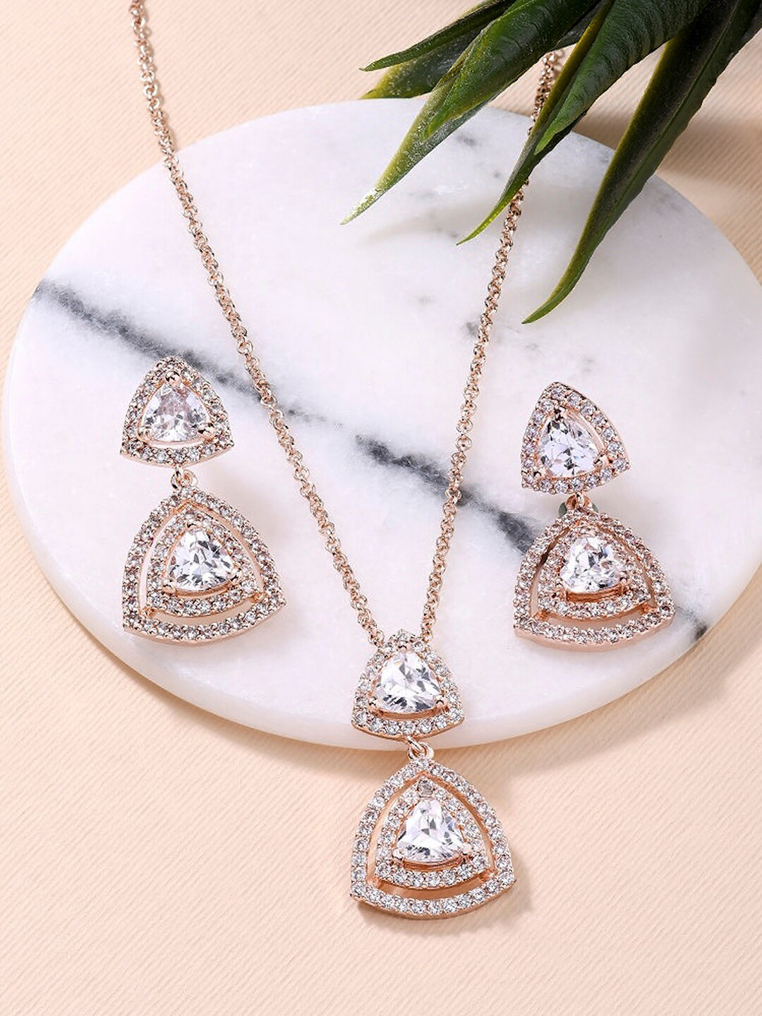 

Lilly & sparkle Women Gold Plated Cubic Zirconia Jewellery Set, White