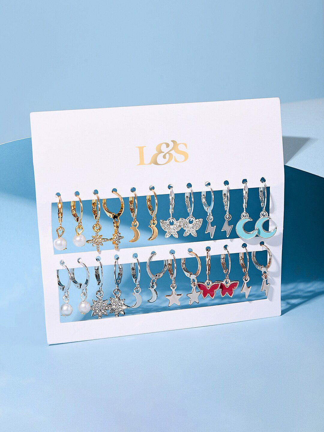 

Lilly & sparkle Set Of 12 Contemporary Studs Earrings, Silver