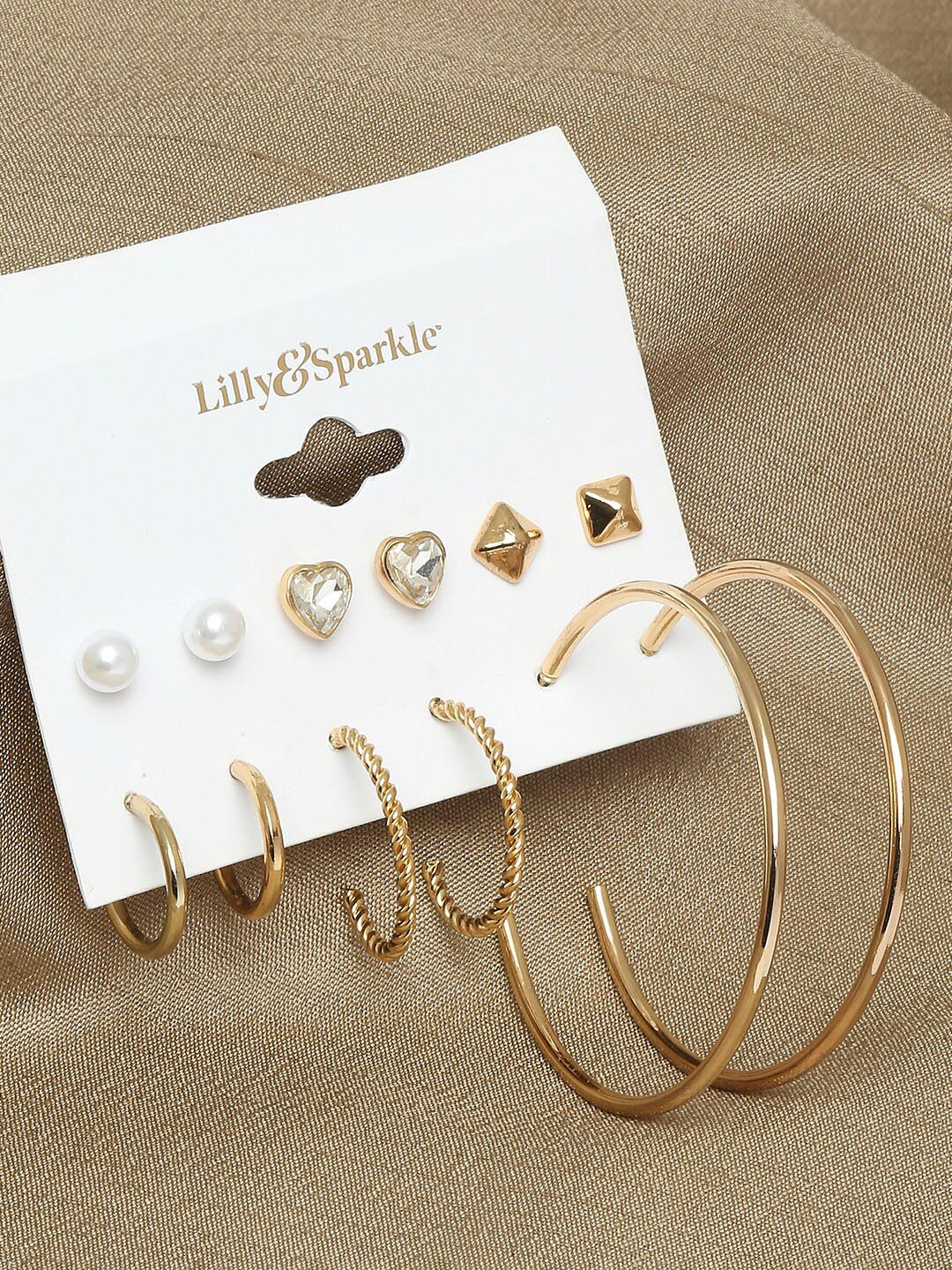 

Lilly & sparkle Set of 6 Contemporary Studs Earrings, Gold