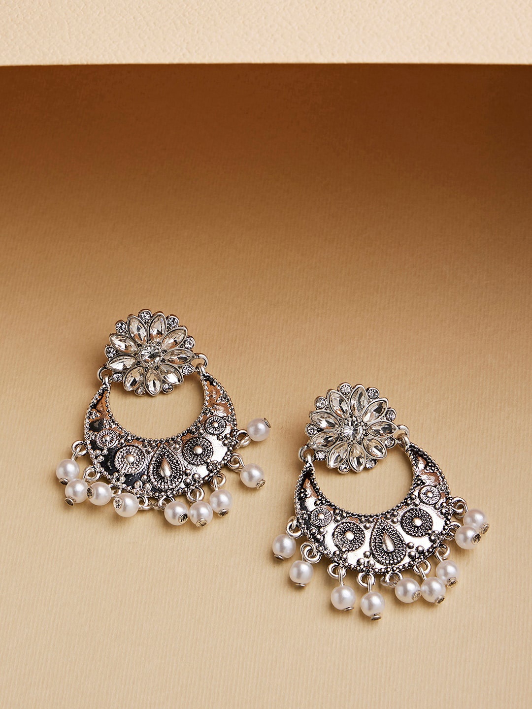 

Lilly & sparkle Oxidized Contemporary Drop Earrings, Silver