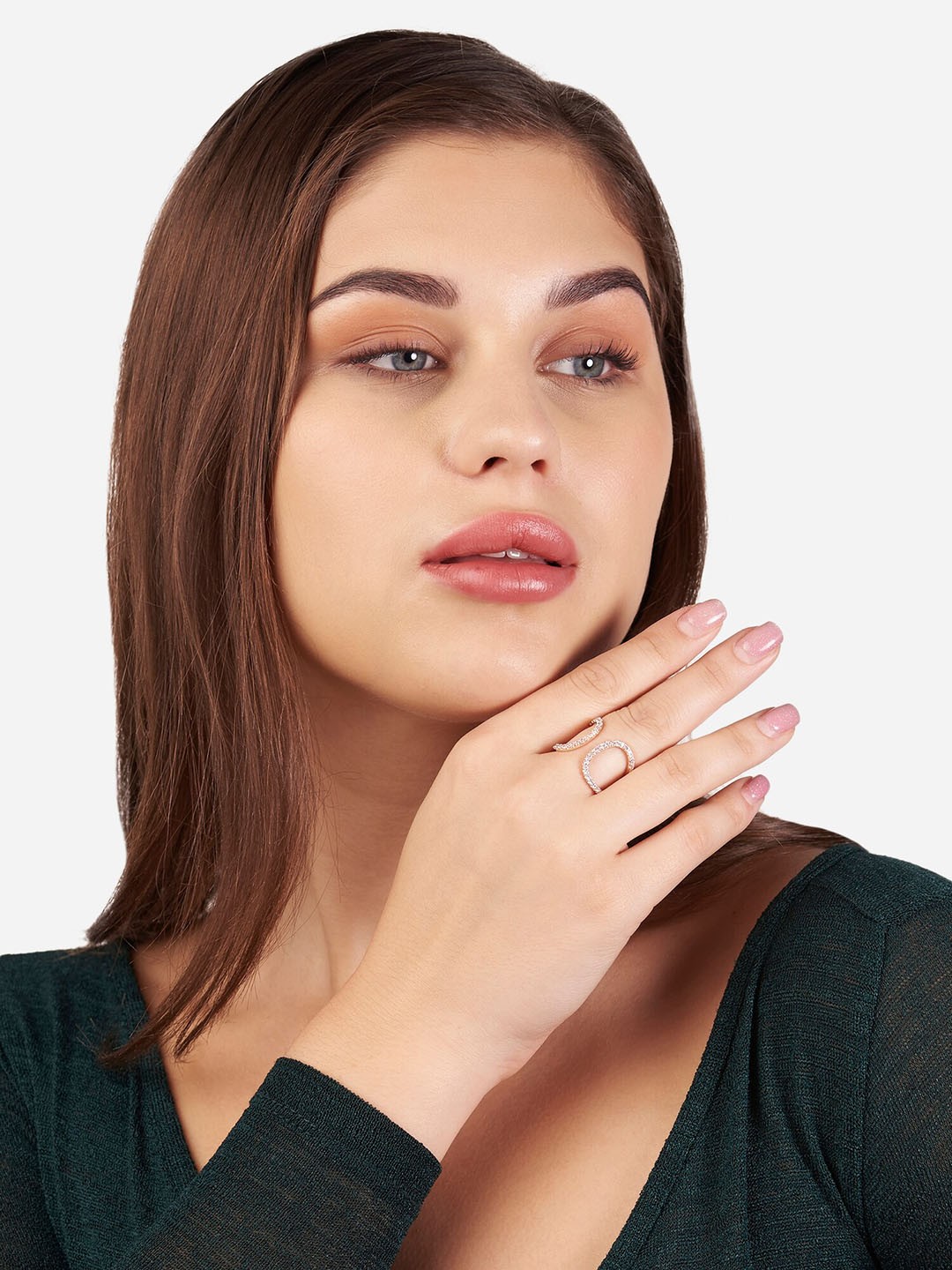 

Lilly & sparkle Rose Gold-Plated CZ Studded Curved Finger Ring
