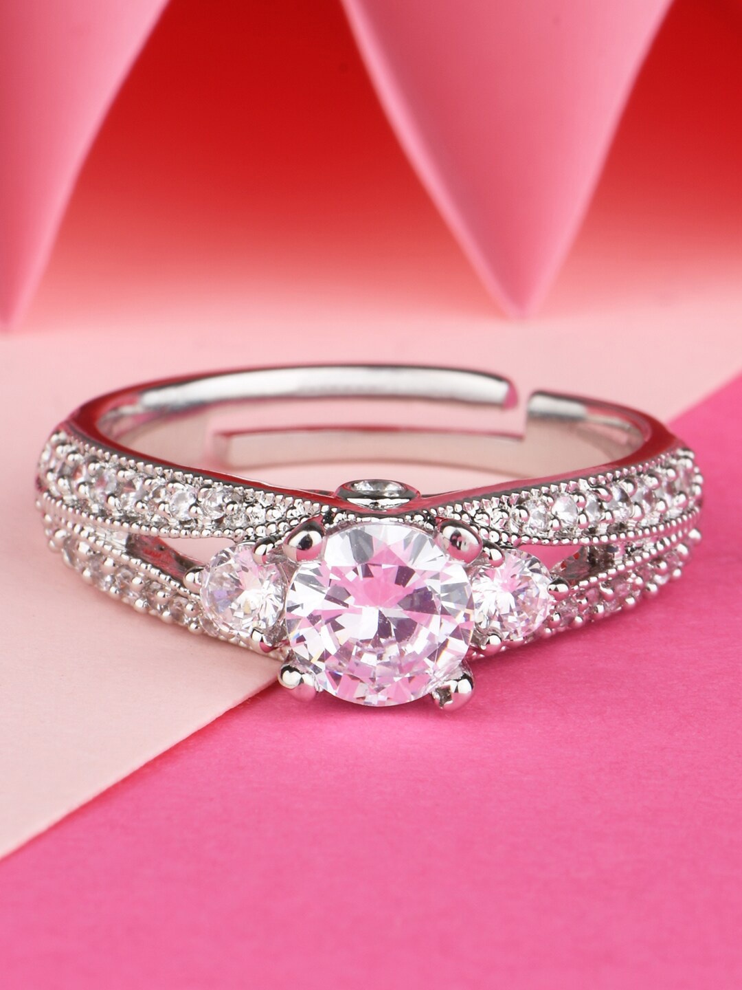 

Lilly & sparkle Rhodium-Plated CZ Studded Finger Ring, Silver