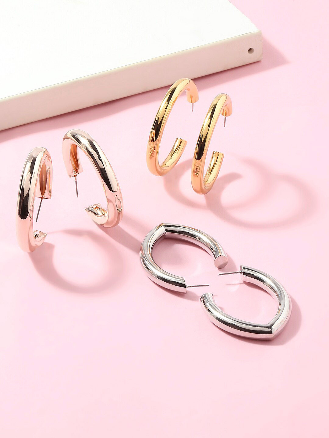 

Lilly & sparkle Set of 3 Contemporary Hoop Earrings, Gold