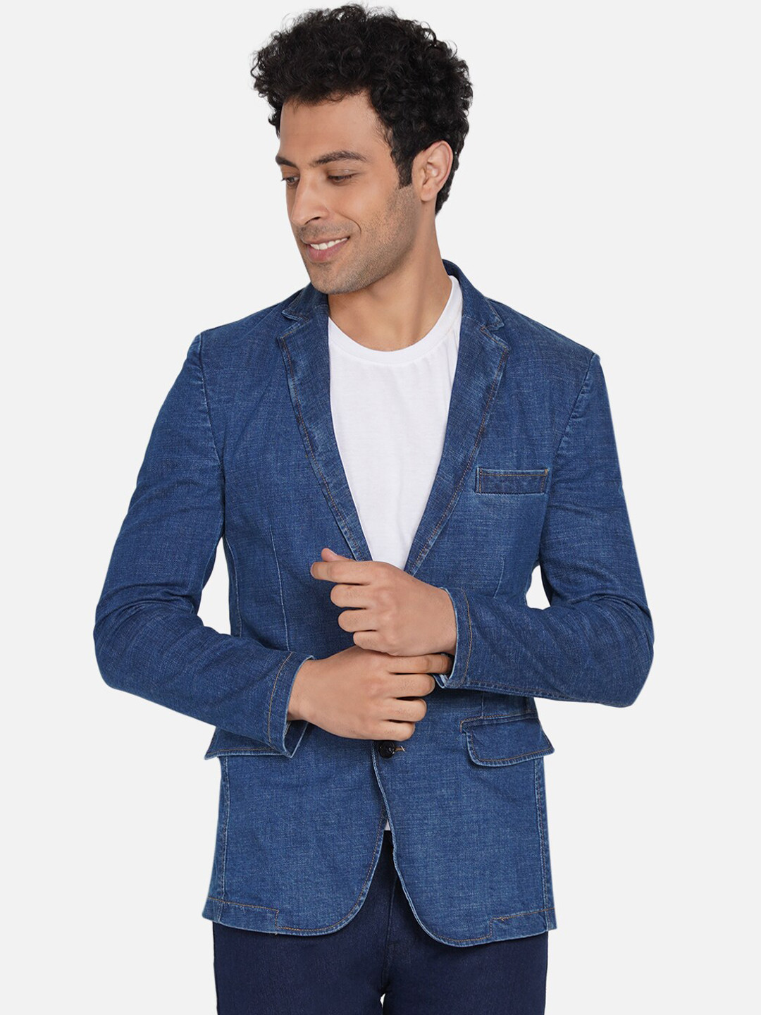

John Pride Men Comfort-Fit Single-Breasted Denim Blazer, Blue