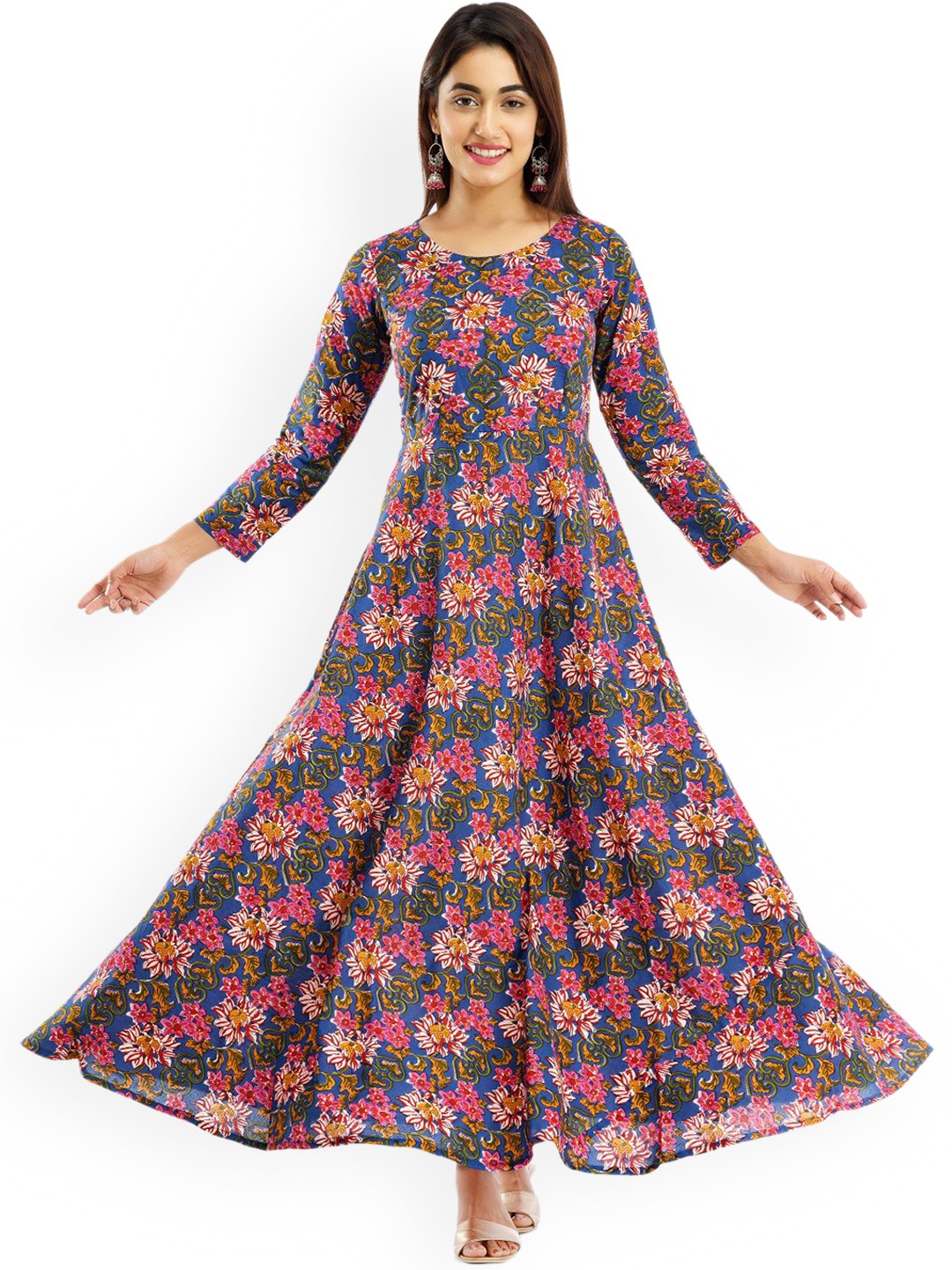 

PARCHHAI Women Floral Printed Floral Pure Cotton Kurta, Blue