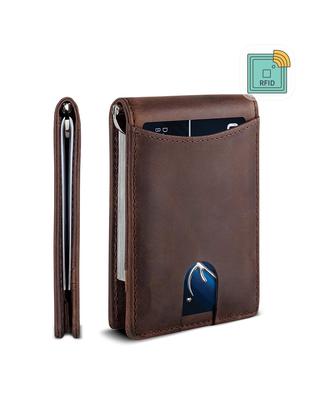 

CONTACTS Men Leather Money Clip, Brown