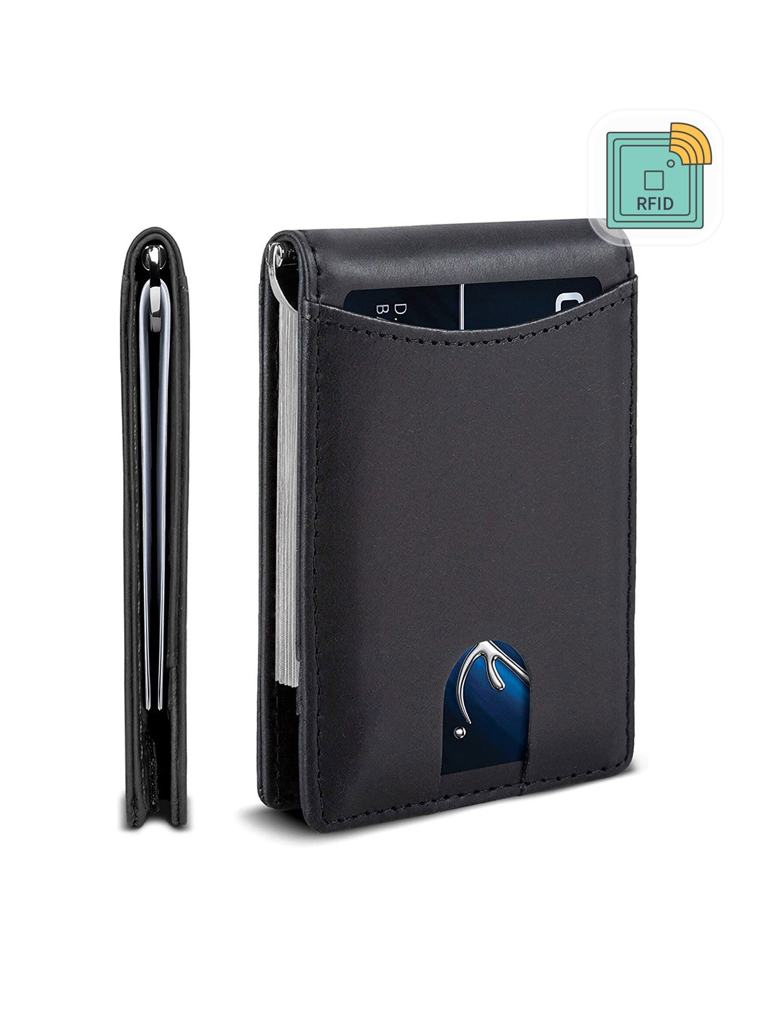 

CONTACTS Men Leather Money Clip, Black