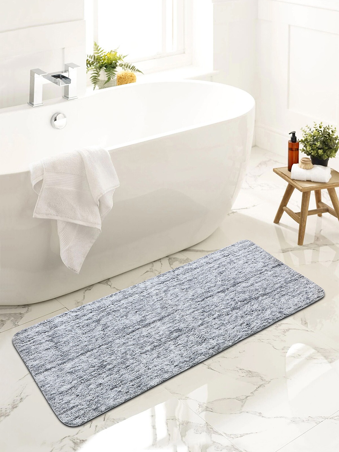 

OBSESSIONS Grey Self Design 1300 GSM Anti-Skid Bath Rug