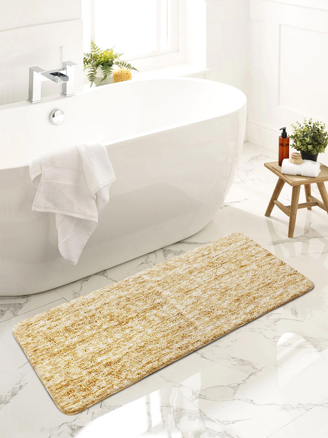 

OBSESSIONS Yellow Self Design 1300 GSM Anti-Skid Bath Rug