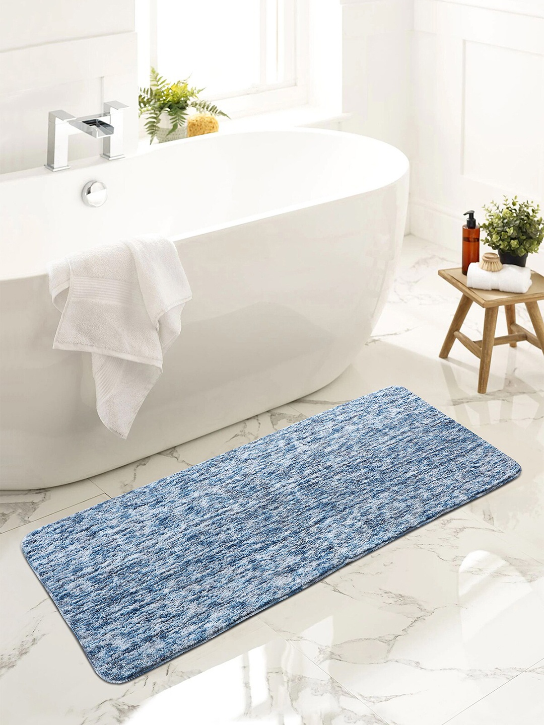 

OBSESSIONS Blue Self Design 1300 GSM Anti-Skid Bath Rug