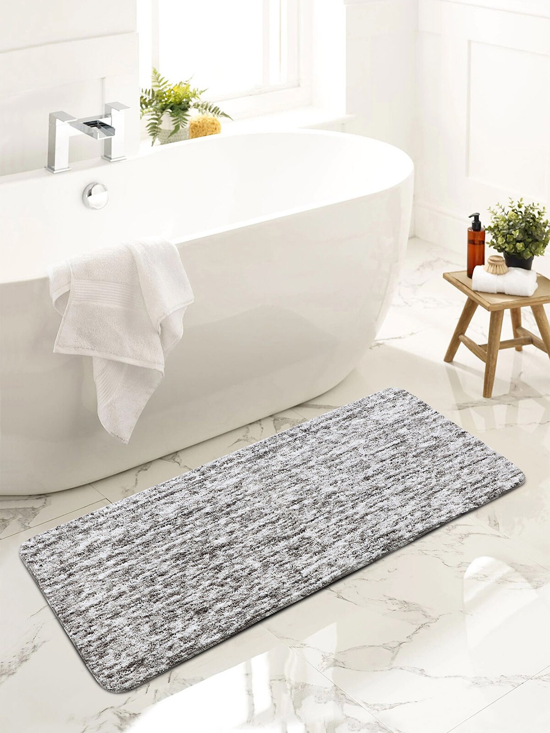 

OBSESSIONS Brown Self Design 1300 GSM Anti-Skid Bath Rug