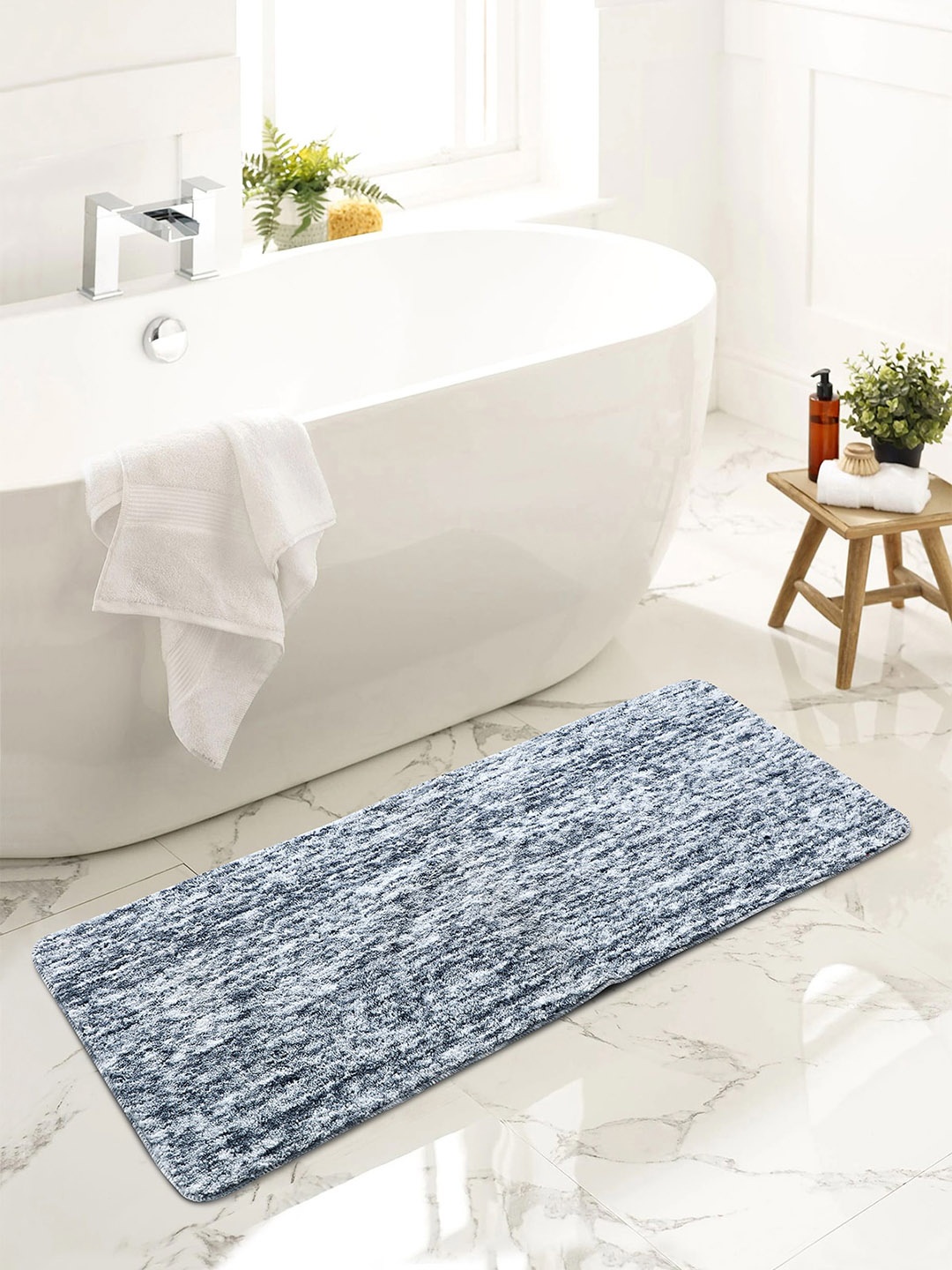

OBSESSIONS Charcoal-Grey Self Design 1300 GSM Anti-Skid Bath Rug