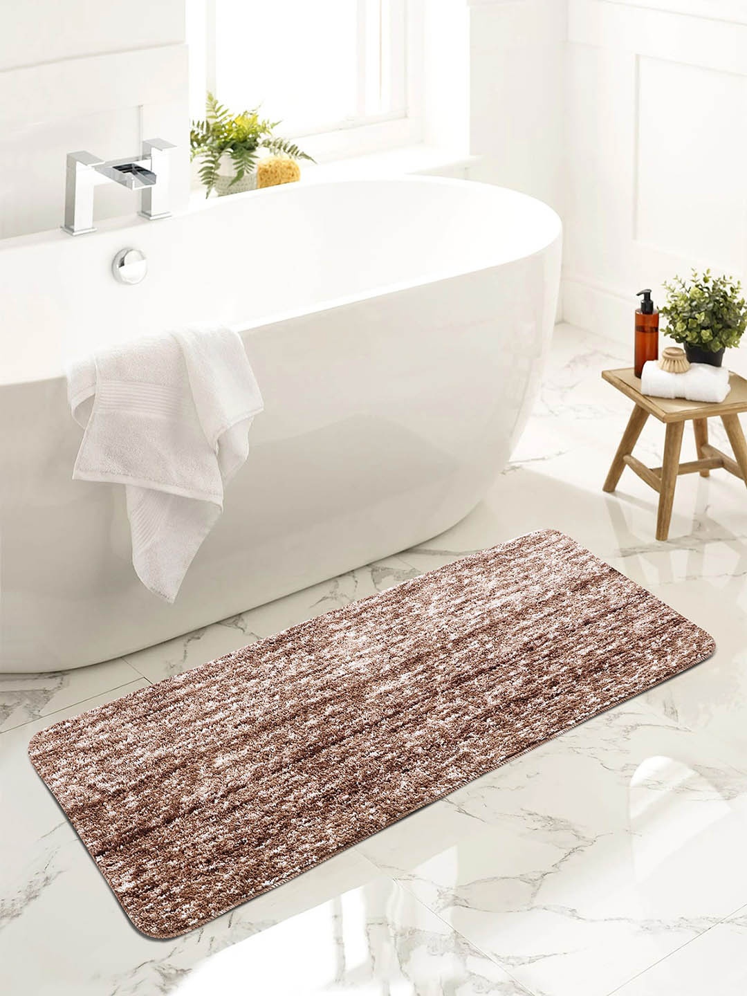 

Obsessions Brown Self Design 1300 GSM Anti-Skid Bath Rug