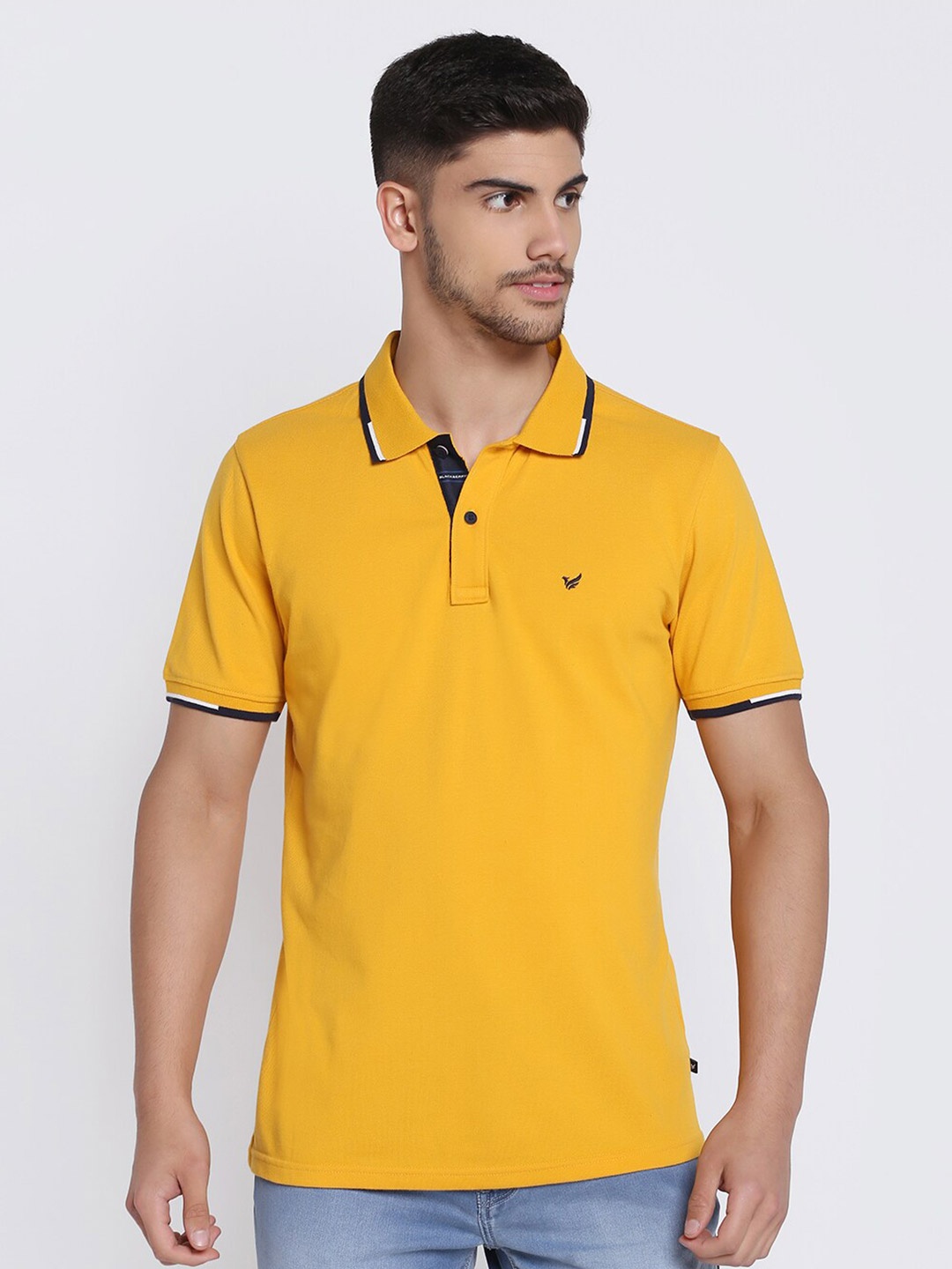 

Blackberrys Men Pure Cotton Polo Collar Slim Fit T-shirt, Yellow