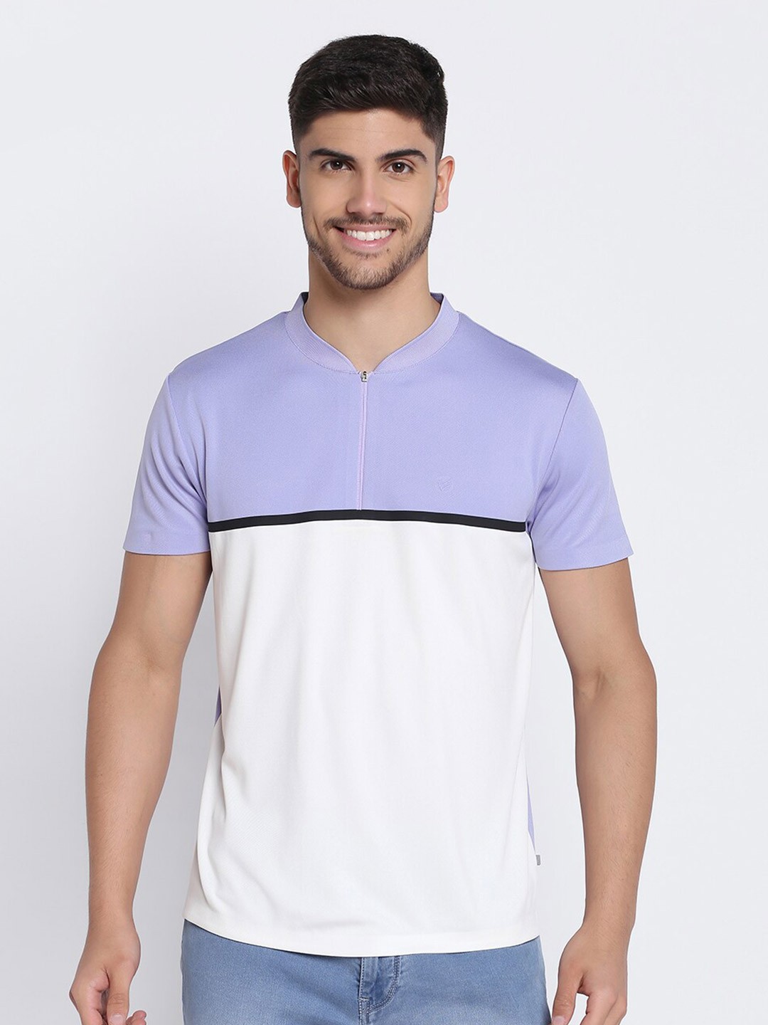 

Blackberrys Men Purple Textured TechPro Sylized Collar Tshirts