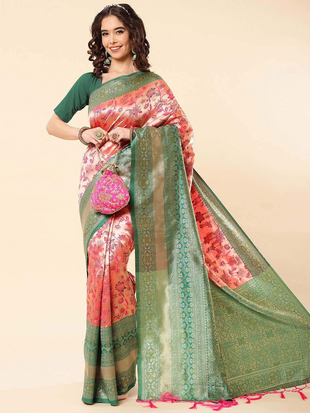

ZIKARAA Woven Design Zari Pure Silk Banarasi Saree, Pink