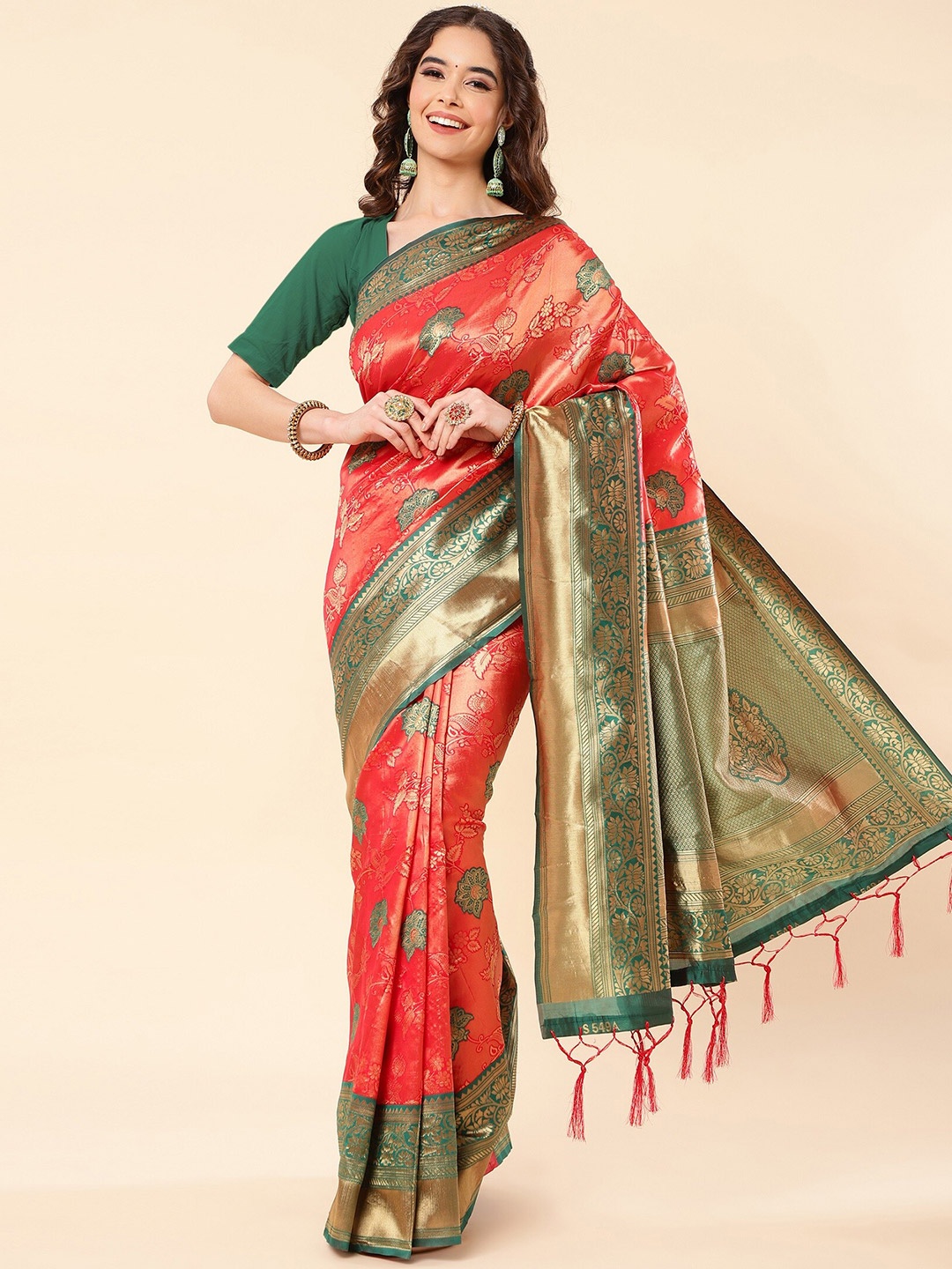 

ZIKARAA Woven Design Zari Pure Silk Banarasi Saree, Red