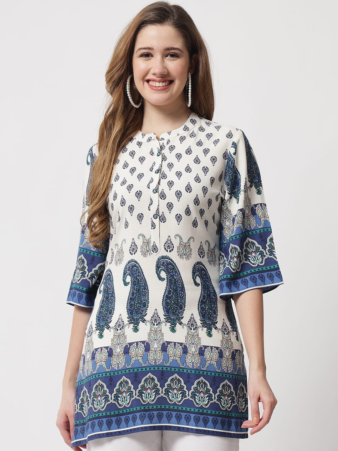 

Beatnik Ethnic Printed Kurti, Off white