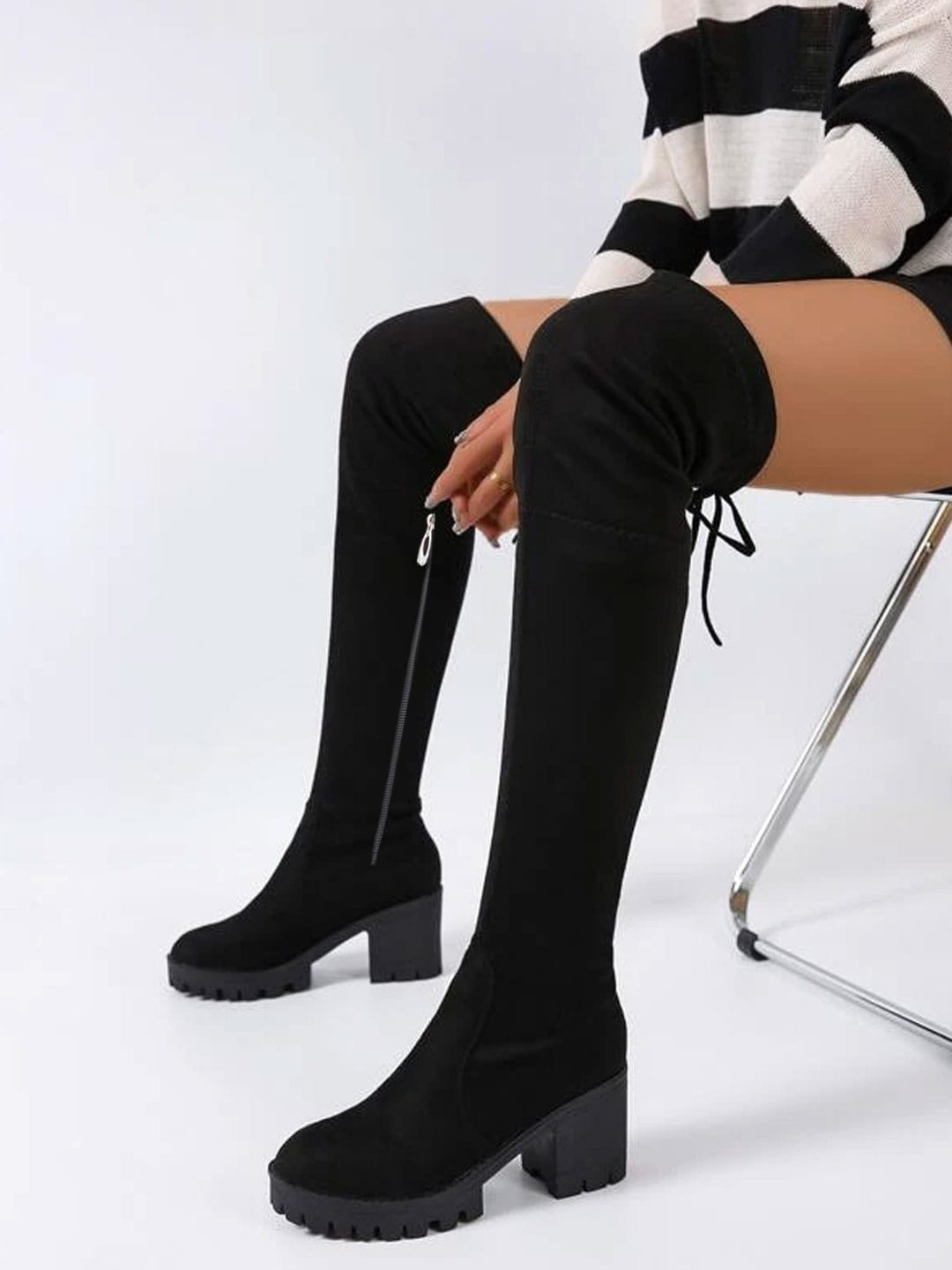 

Shoetopia Women Block Heeled Chunky Boots, Black