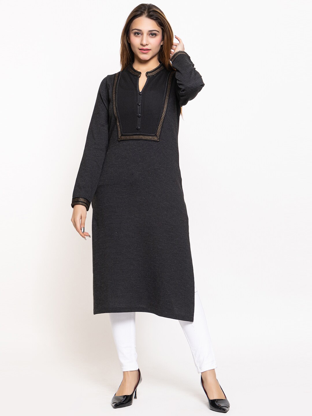 

KEIKO Women Mandarin Collar Acrylic Kurta, Black