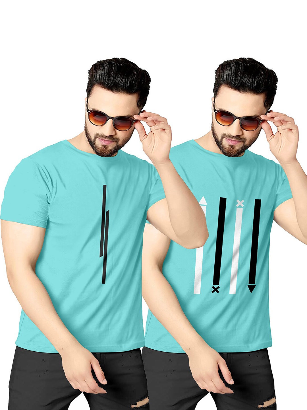 

KAJARU Men Pack of 2 Printed T-shirt, Blue