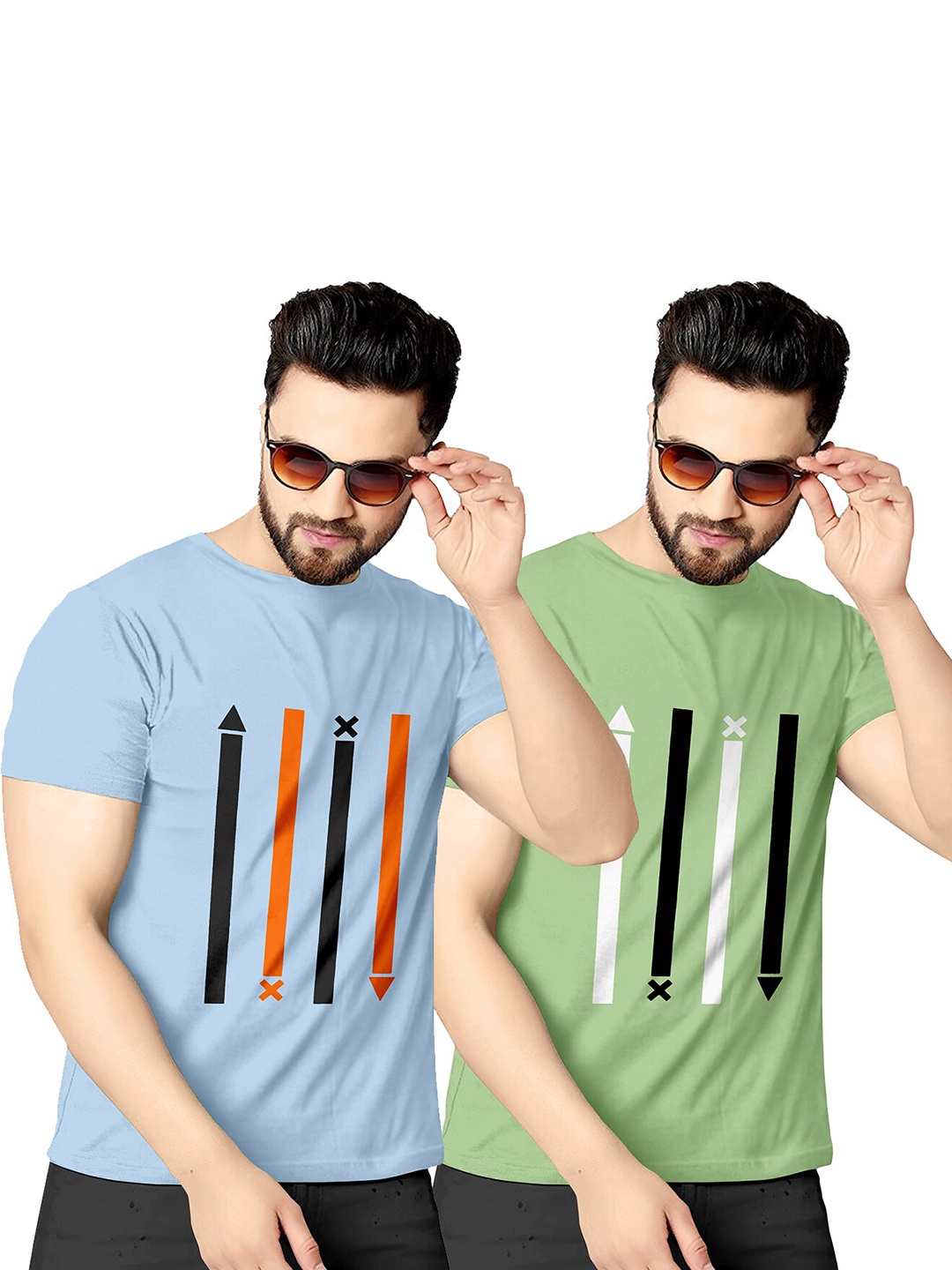 

KAJARU Men Pack Of 2 Printed Geometric T-shirt, Turquoise blue