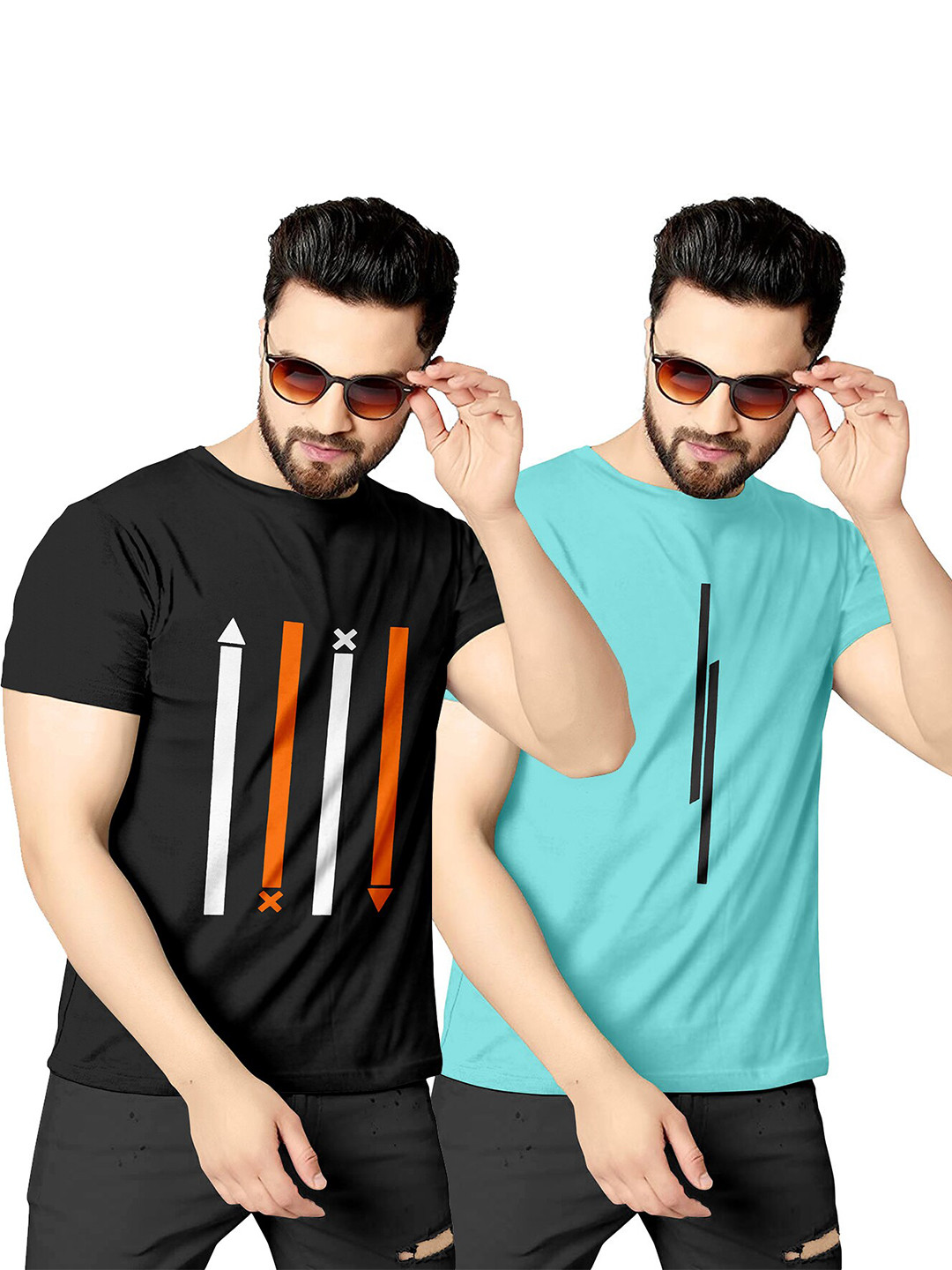 

KAJARU Men Pack Of 2 Printed Regular Fit Round Neck T-shirts, Black