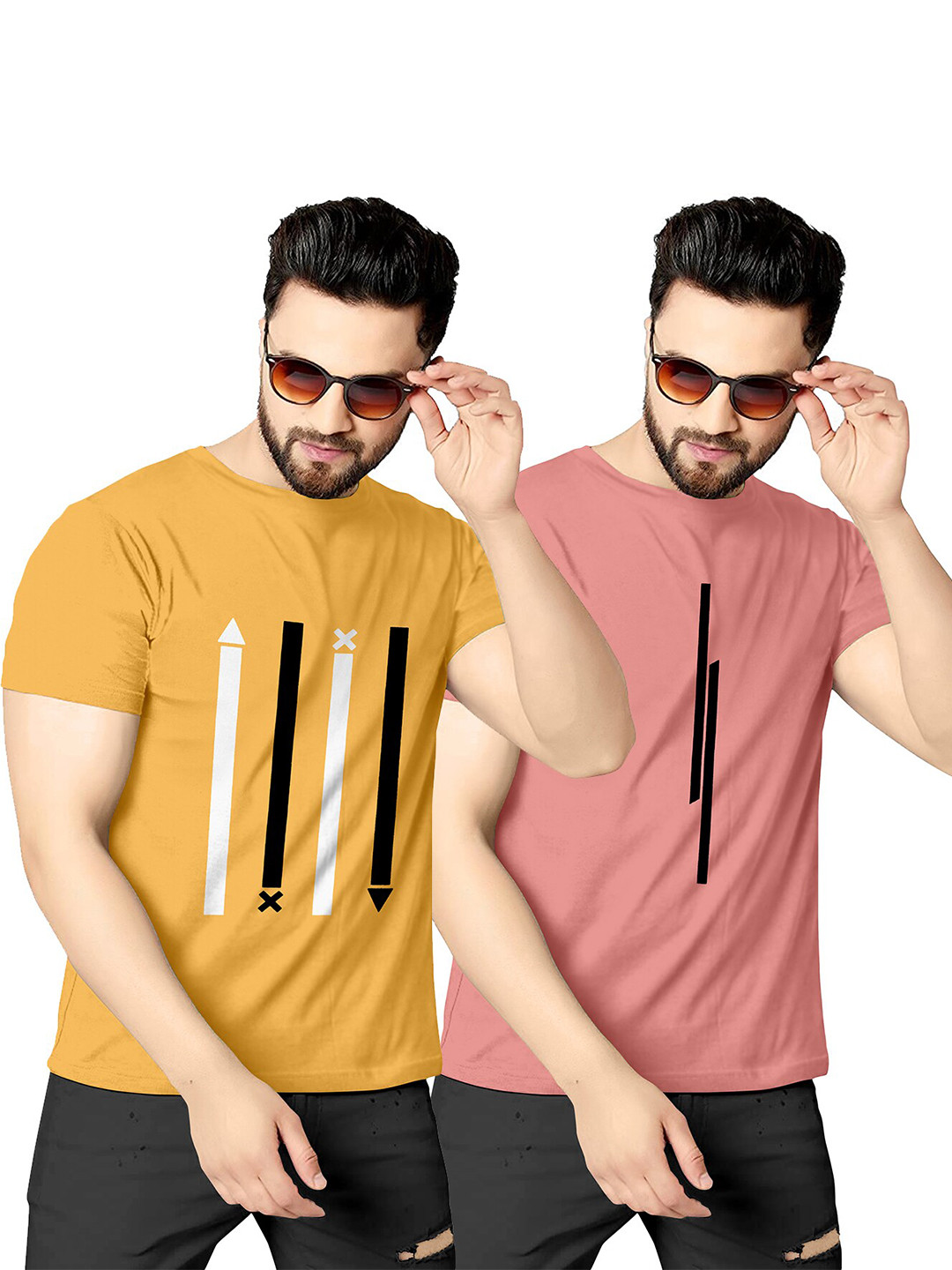 

KAJARU Men Pack of 2 Round Neck T-shirt, Yellow