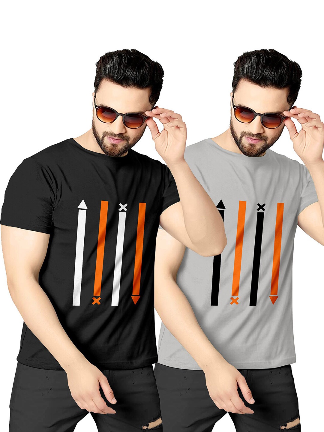 

KAJARU Men Pack of 2 Striped T-shirt, Black