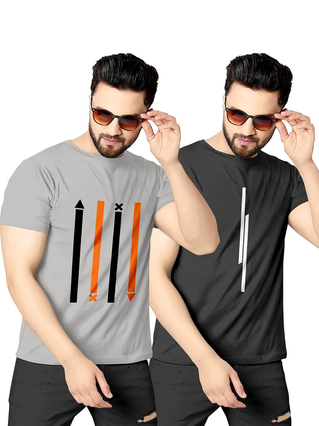 

KAJARU Men Pack Of 2 Printed Regular Fit Round Neck T-shirts, Grey
