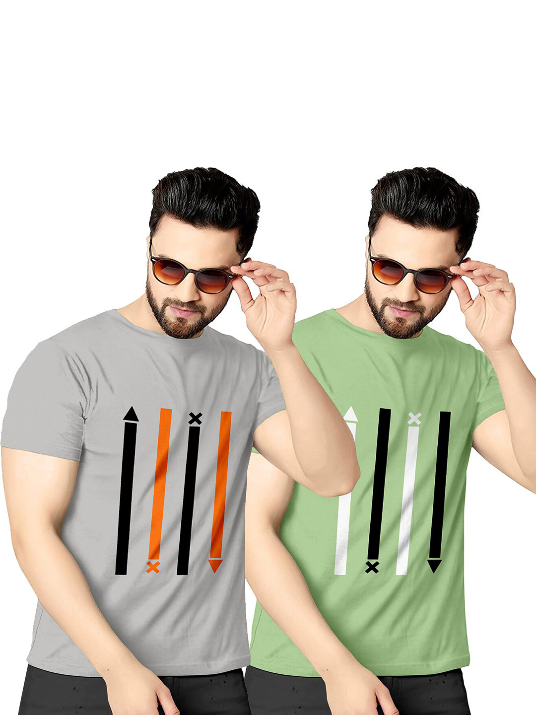 

KAJARU Men Pack of 2 Printed T-shirt, Grey