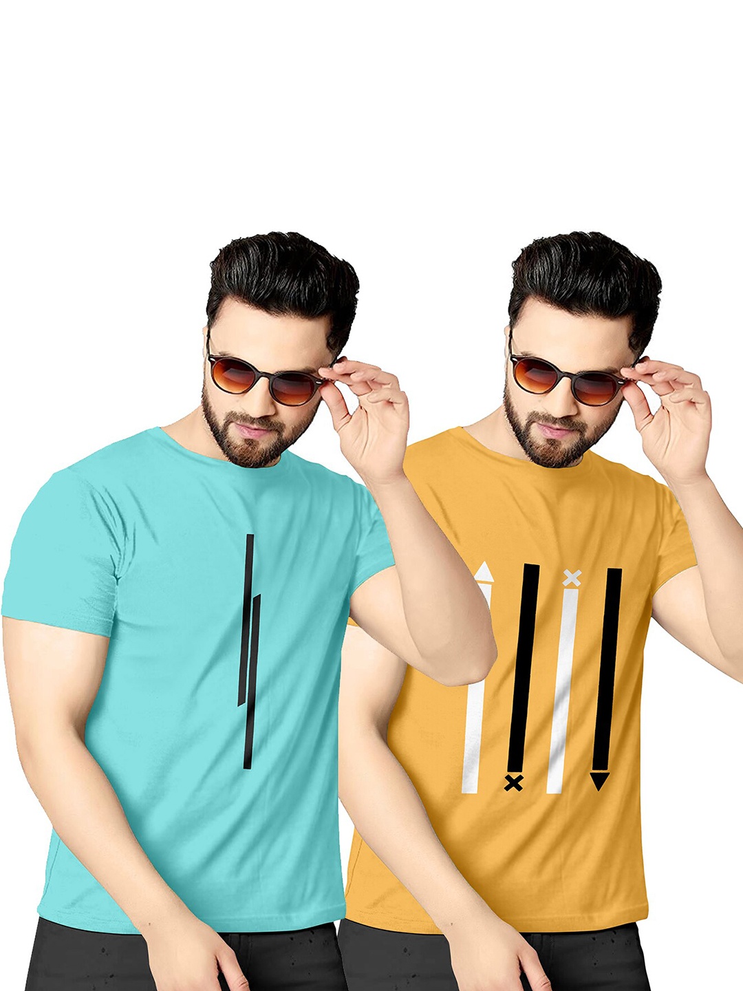 

KAJARU Men Pack of 2 Round Neck T-shirt, Teal