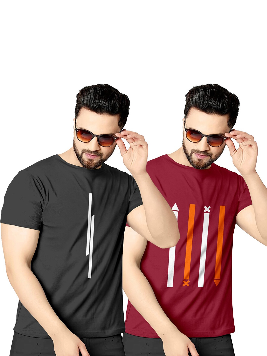 

KAJARU Men Round Neck Pack of 2 T-shirt, Black