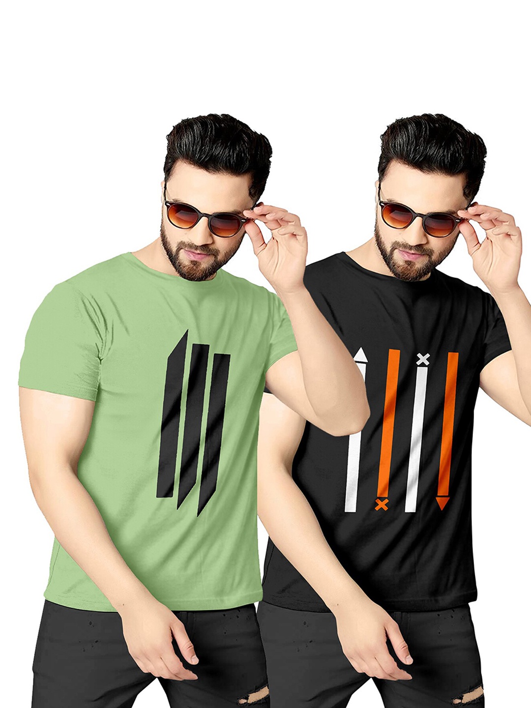 

KAJARU Men Pack of 2 Printed T-shirts, Olive