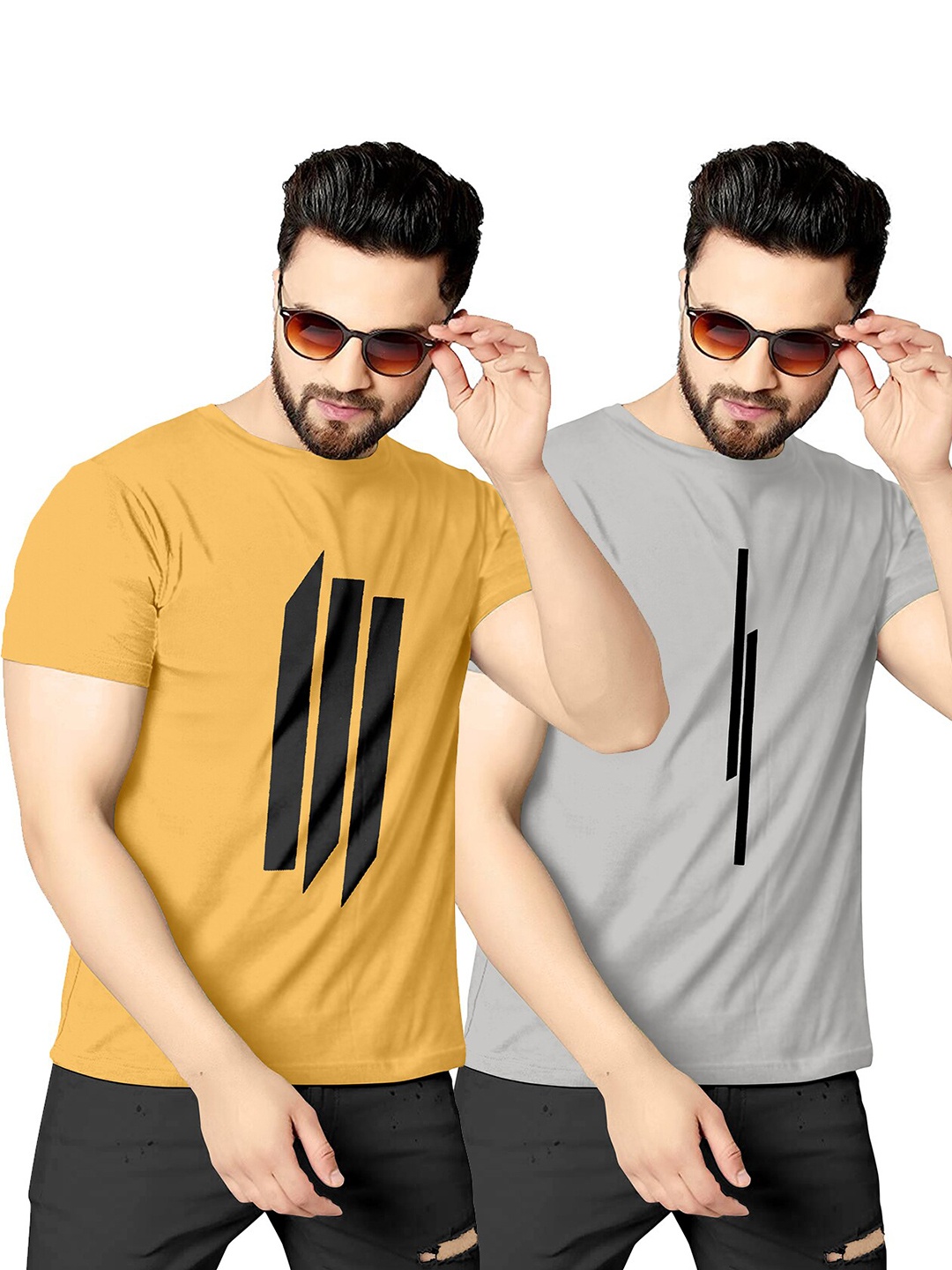 

KAJARU Men Pack of 2 Printed T-shirt, Yellow