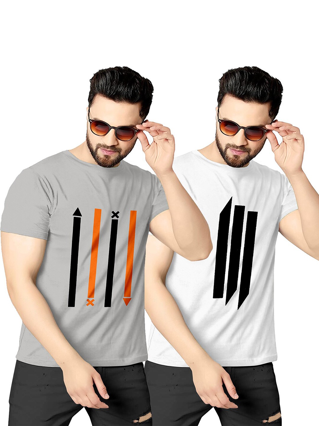 

KAJARU Men Pack of 2 Striped T-shirts, Grey