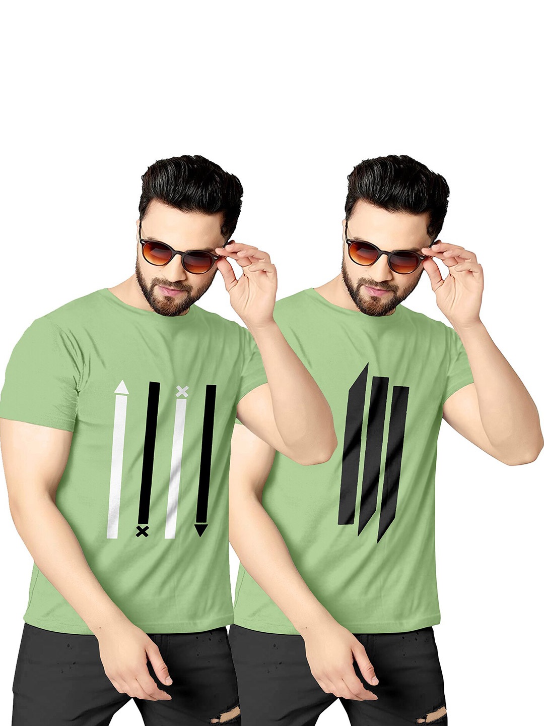 

KAJARU Men Pack of 2 Round Neck T-shirt, Green