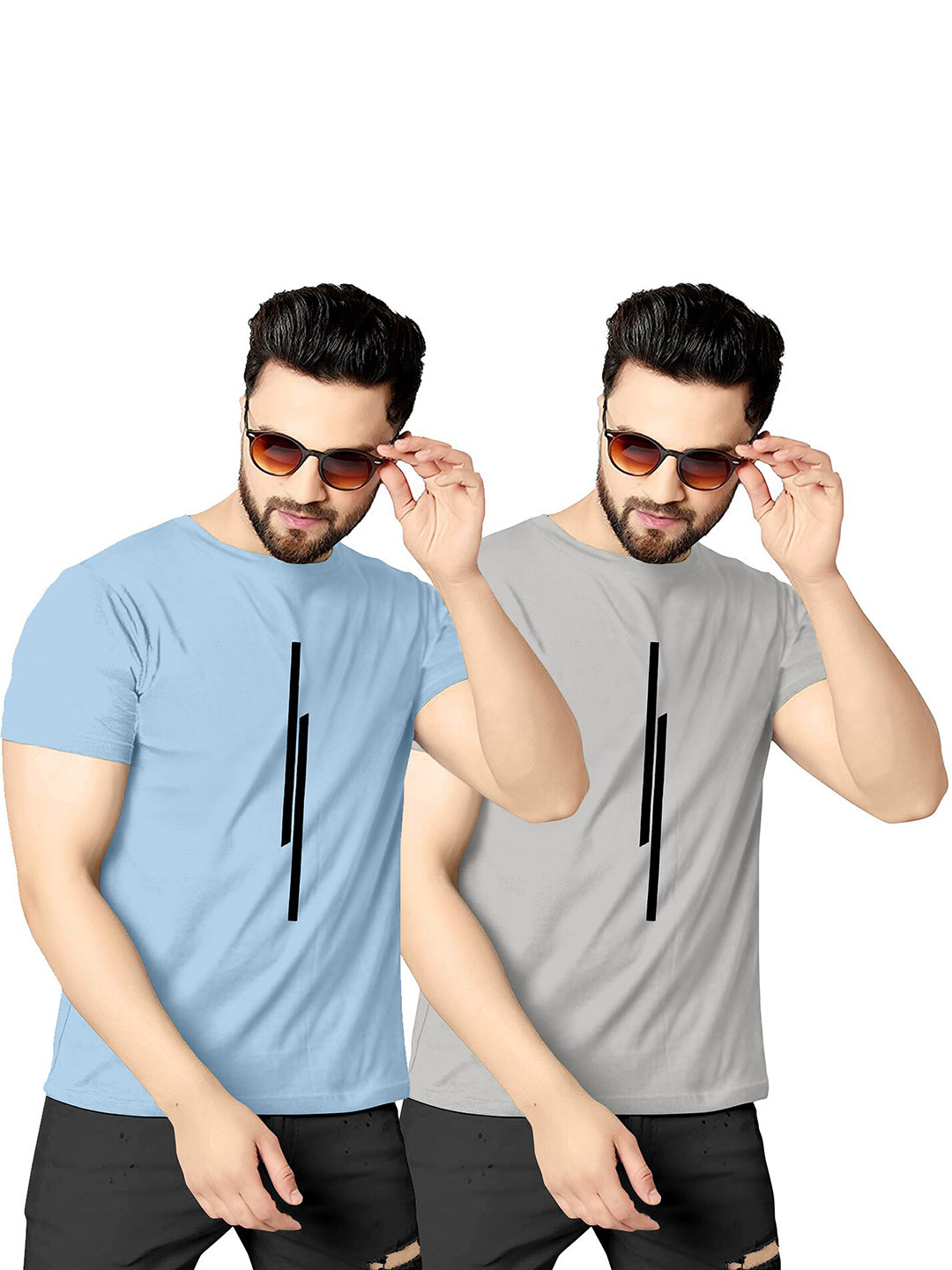 

KAJARU Men Pack Of 2 Printed T-shirt, Blue
